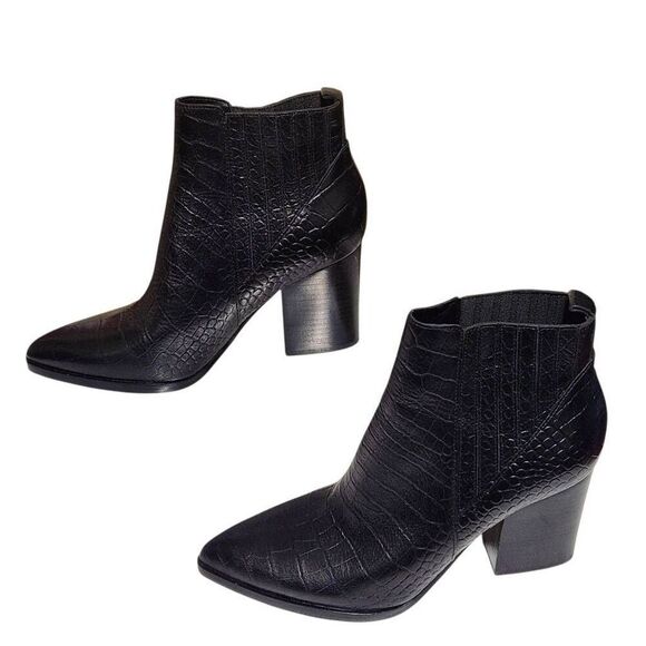 Marc Fisher MlAlva bootie black croc embossed leather block heel size 9 - Picture 6 of 10